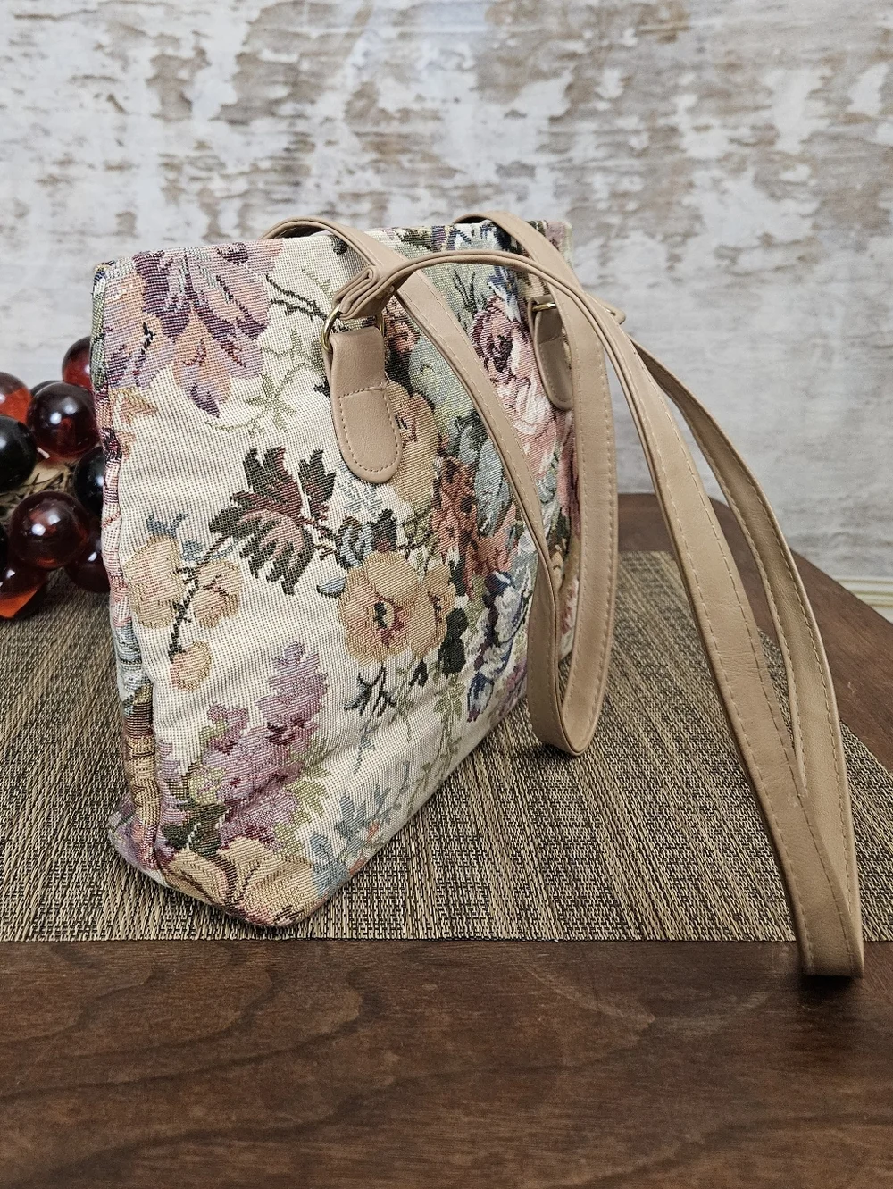 Vintage Floral Tapestry Purse Bag 80s 90s Cottagecore - Picture 5 of 10